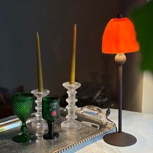 Contemporary Orange Glass Dome Table Lamp Mid Century Decor Minimalist Home MCM